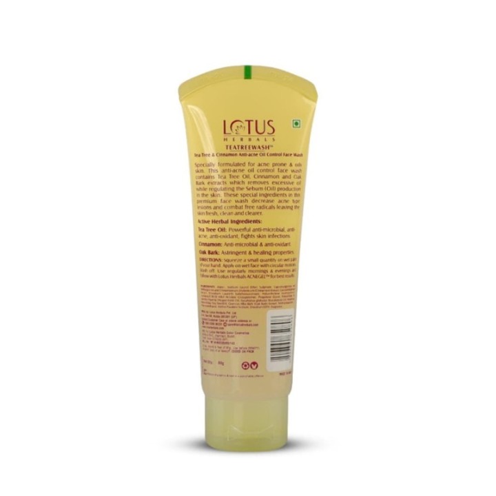 Lotus Herbals Tea Tree Wash - with Tea Tree & Cinnamon, Anti-Acne Oil