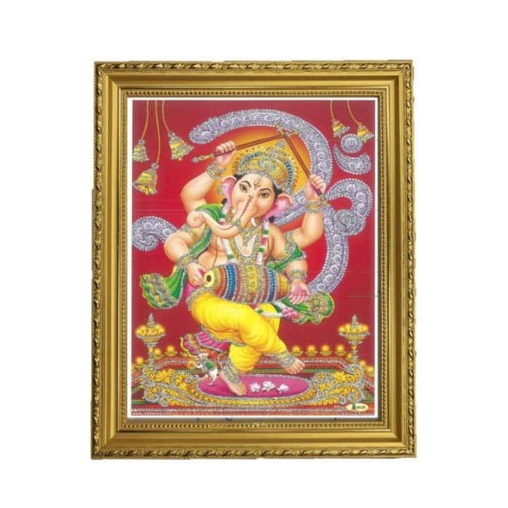 Satvik Lord Ganesha Designer Wooden Golden Photo Frame (2) for Pooja