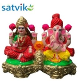 Pair of Goddess Lakshmi and Lord Ganesh Murti (Seated Together)