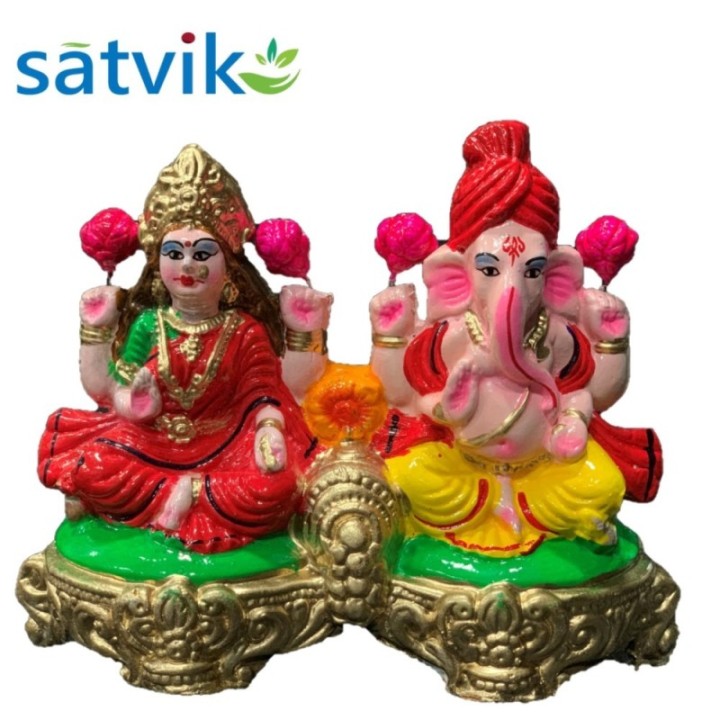 Pair of Goddess Lakshmi and Lord Ganesh Murti (Seated Together)