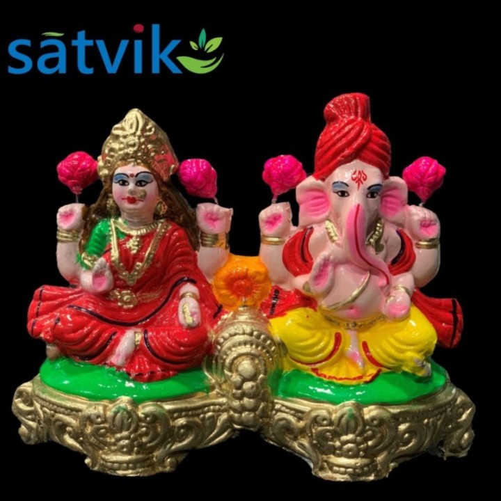 Pair of Goddess Lakshmi and Lord Ganesh Murti (Seated Together)
