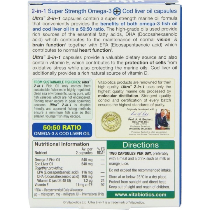 Vitabiotics Ultra Cod Liver Oil Plus Omega-3, 60 Capsules