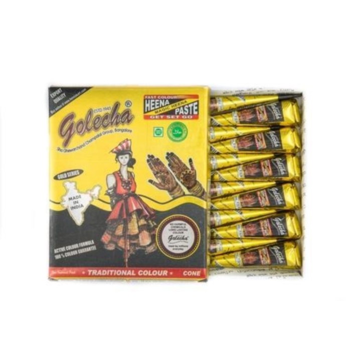 Golecha Fast Color Brown Henna(mehandi) Cones, Pack of 12 Pcs