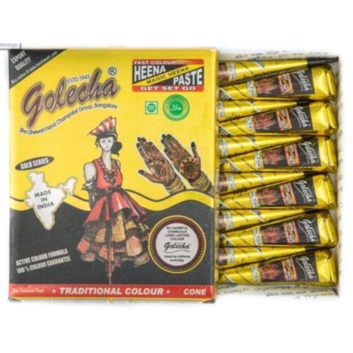 Golecha Fast Color Brown Henna(mehandi) Cones, Pack of 12 Pcs