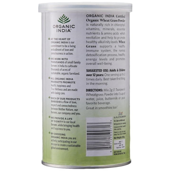 Organic India Wheat Grass Powder Boosts Energy & Builds Immunity 100g