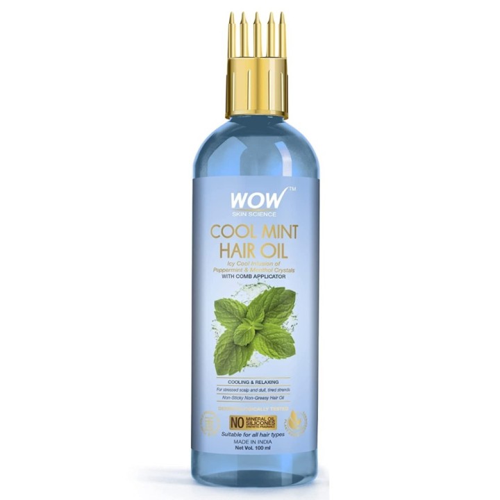Wow Skin Science Cool Mint Hair Oil - with Comb Applicator - Non