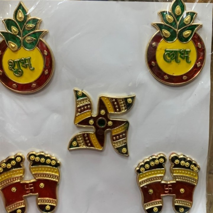 Satvik Acrylic Meenakari Kalash Shubh Labh Laxmi Charan Swastik