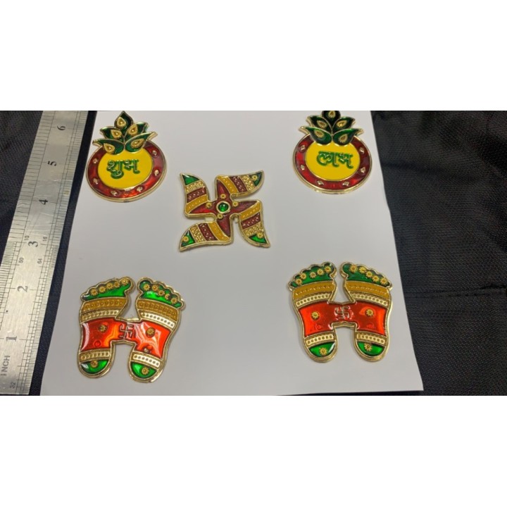 Satvik Acrylic Meenakari Kalash Shubh Labh Laxmi Charan Swastik