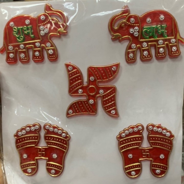 Satvik Acrylic Meenakari Hathi Shubh Labh Laxmi Charan Swastik