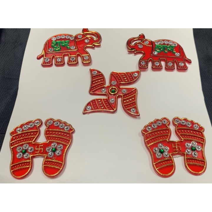 Satvik Acrylic Meenakari Hathi Shubh Labh Laxmi Charan Swastik