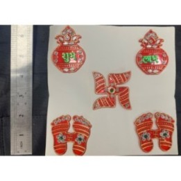 Satvik Meenakari Kalash Shubh Labh Laxmi Charan Swastik Stickers