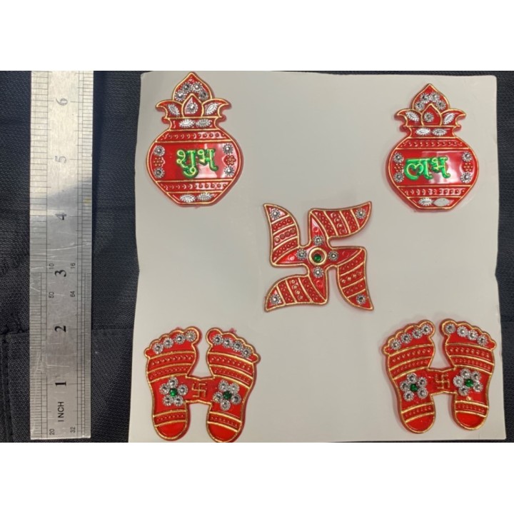 Satvik Meenakari Kalash Shubh Labh Laxmi Charan Swastik Stickers