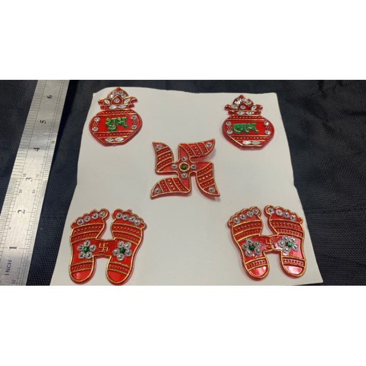 Satvik Meenakari Kalash Shubh Labh Laxmi Charan Swastik Stickers