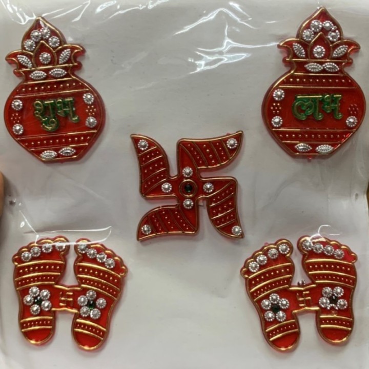 Satvik Meenakari Kalash Shubh Labh Laxmi Charan Swastik Stickers
