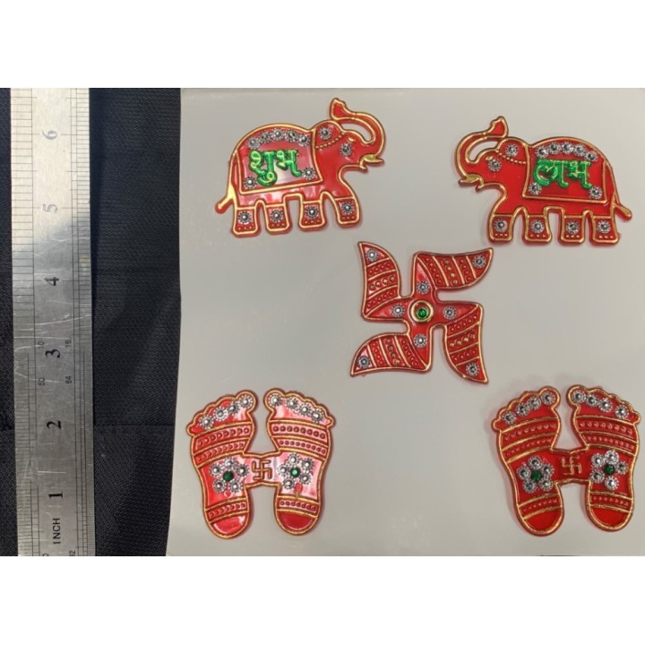 Satvik Acrylic Meenakari Hathi Shubh Labh Laxmi Charan Swastik