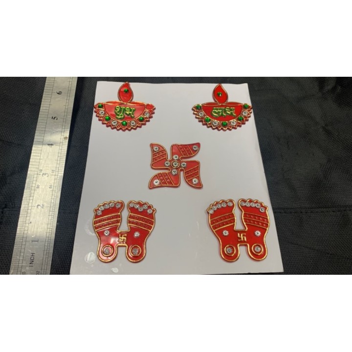 Satvik Meenakari Diya Labh Laxmi Charan Swastik Stickers for Door