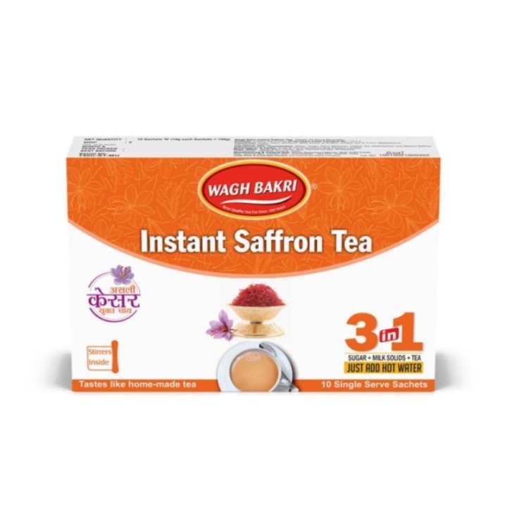 Wagh Bakri Instant Saffron Tea Premix 3 in 1 (10 Sachets) 1 Box