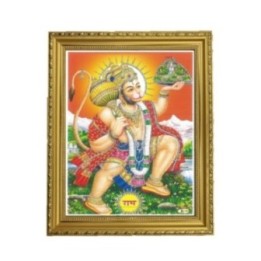 Satvik Lord Hanumanji Flying with Dronagiri Mountain with Orange