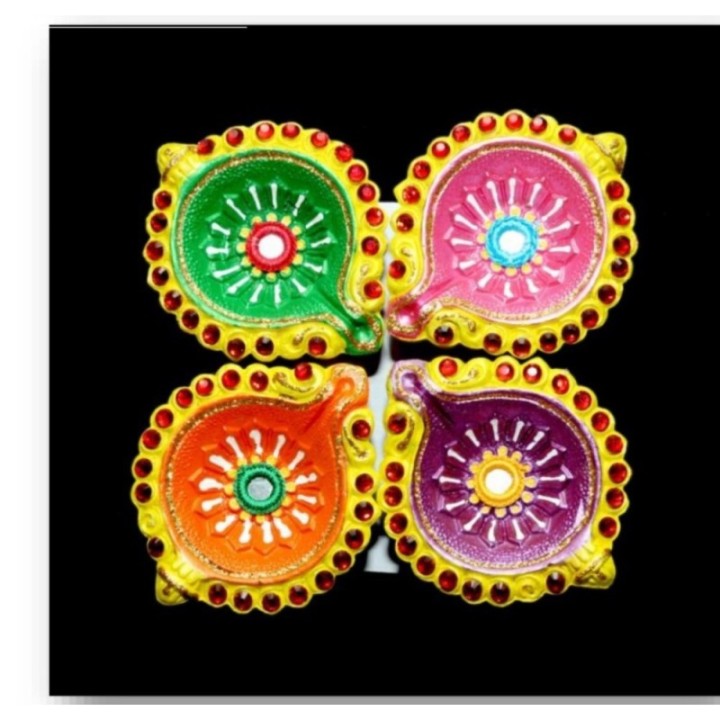 Satvik Colorful Clay Diyas for Diwali Festival, Multicolor Diwali