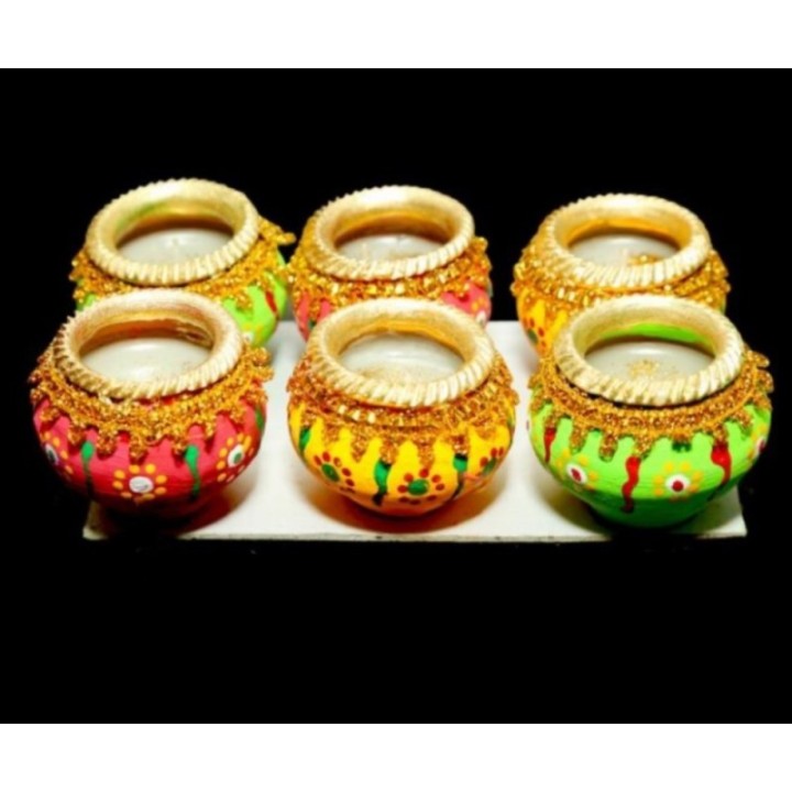 Satvik Colorful Clay Diyas for Diwali Festival, Multicolor Diwali