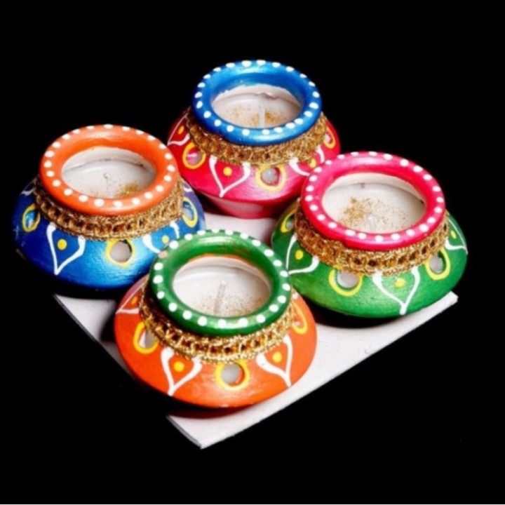 Satvik Colorful Clay Diyas for Diwali Festival, Multicolor Diwali