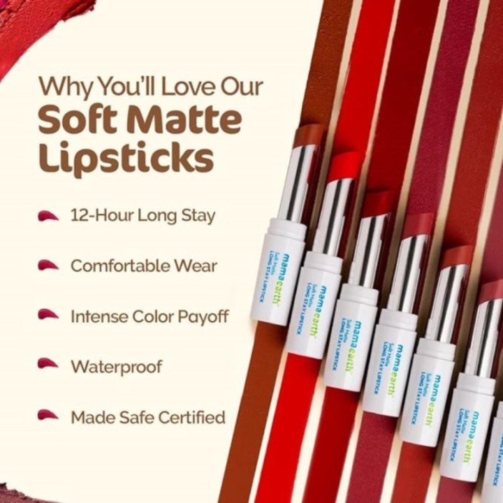 Mamaearth Soft Matte Long Stay Lipsticks with Jojoba Oil & Vitamin E