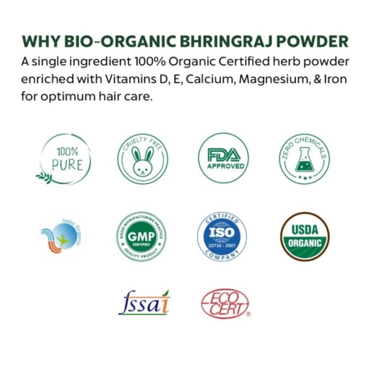 Indus Valley Bio Organic Bhringraj Powder Eclipta Alba for Hair 100g