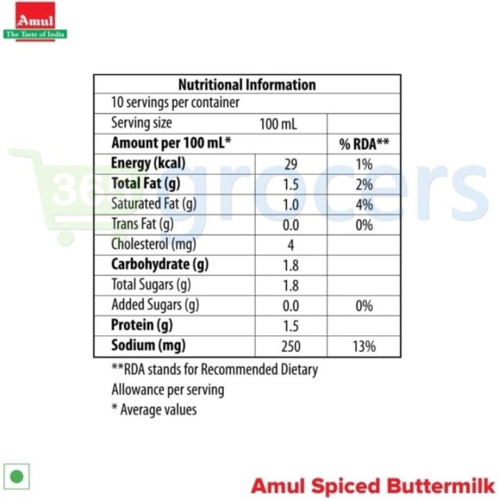 Amul Masti Buttermilk Carton Packed in a Packet and 30 X Carton 200ml