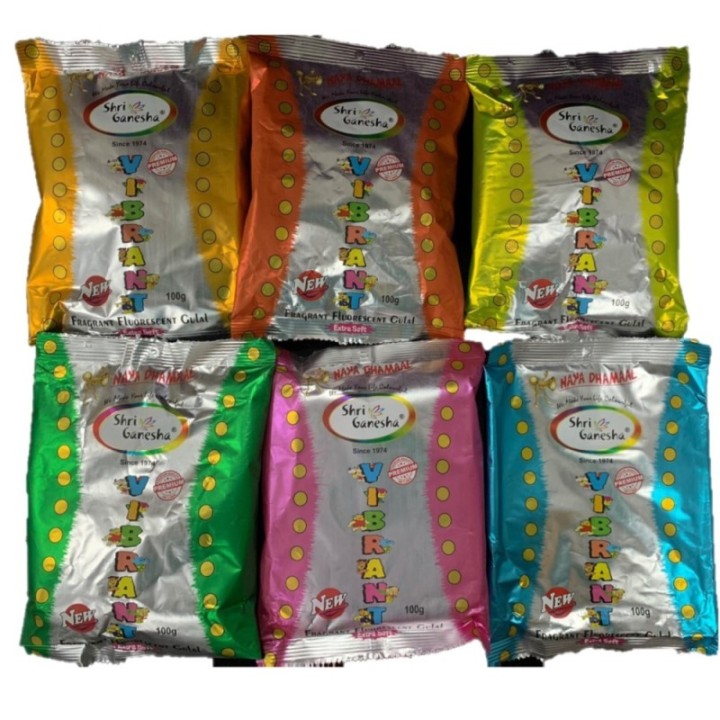 Shri Ganesha Fluorescent Holi Color Powder (Gulal), Vibrant Colors
