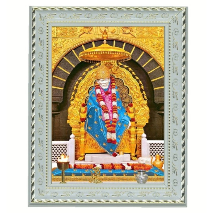 Satvik Shirdi Sai Baba Designer White Photo Frame (1) for Pooja