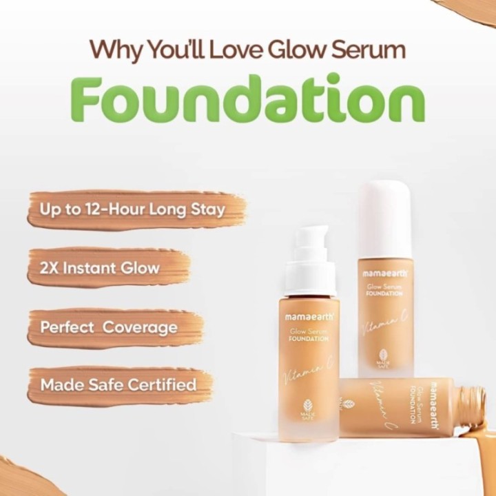 Mamaearth Glow Serum Medium Foundation Dewy with Vitamin C & Turmeric