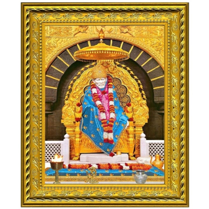 Satvik Shirdi Sai Baba Designer Golden Photo Frame (1) for Pooja