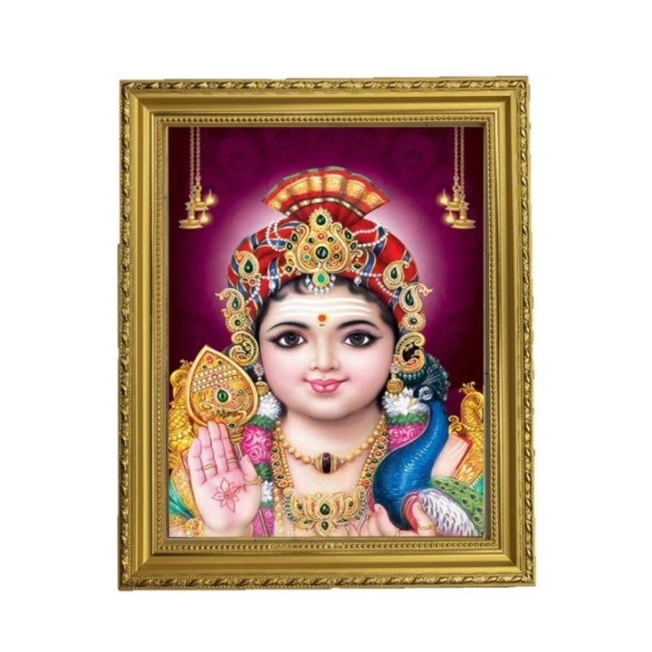 Satvik Lord Murugan, Swamy Kartikeya Designer Golden Photo Frame