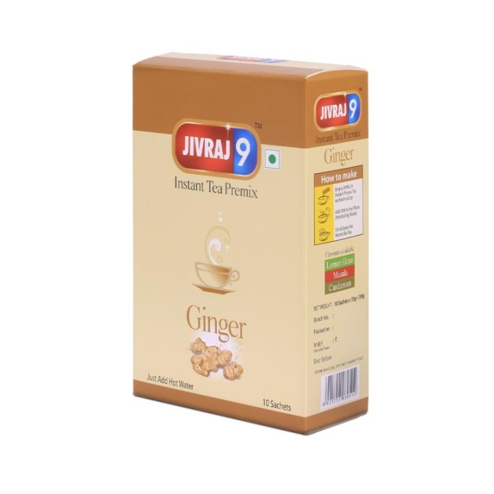 Jivraj 9 Instant Ginger Tea Premix Sachets (150g, 10 Sachets)