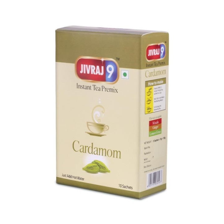 Jivraj 9 Instant Cardamom Tea Premix / Elaichi Flavour (150g, 10 Sachets)