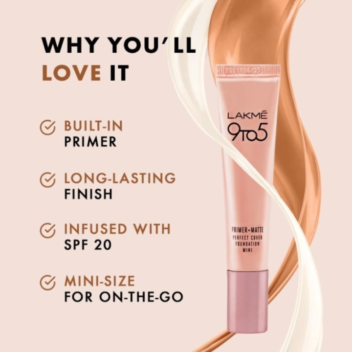 Lakmé 9-5 P+m Fdn Warm Beige Liquid Foundation, Full Coverage, Matte