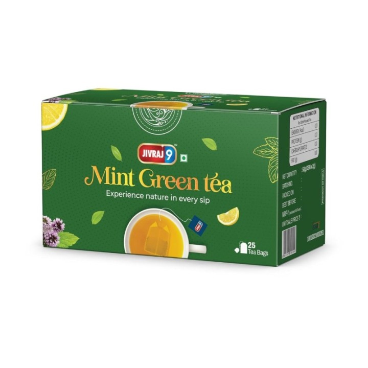 Jivraj9 Mint Green Tea Biodegradable Tea Bags (25 Bags)