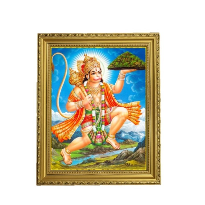 Satvik Lord Hanumanji Flying with Dronagiri Mountain, Designer Golden