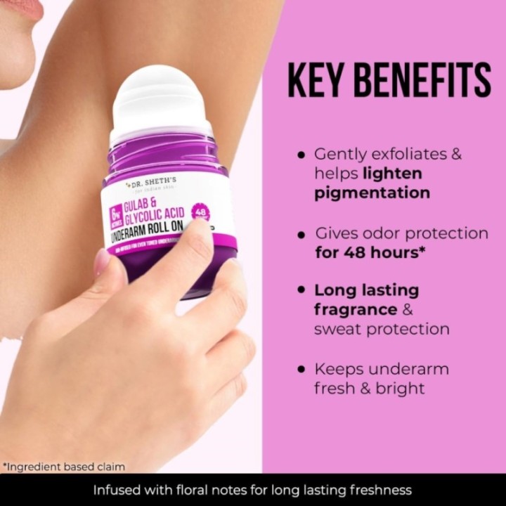 Dr. Sheth's Gulab & Glycolic Acid Underarm Roll-on6% Actives48-Hours