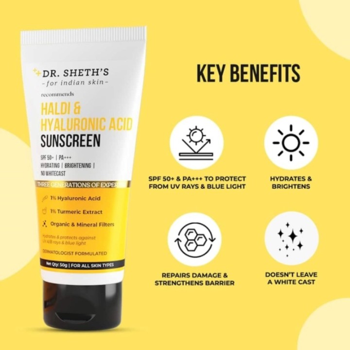 Dr. Sheth's Haldi & Hyaluronic Acid Sunscreen with 1% Hyaluronic Acid