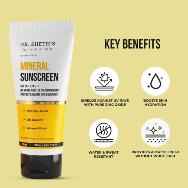 Dr. Sheth's Mineral Sunscreen SPF 50 PA+++ Water Proof Sunscreen No