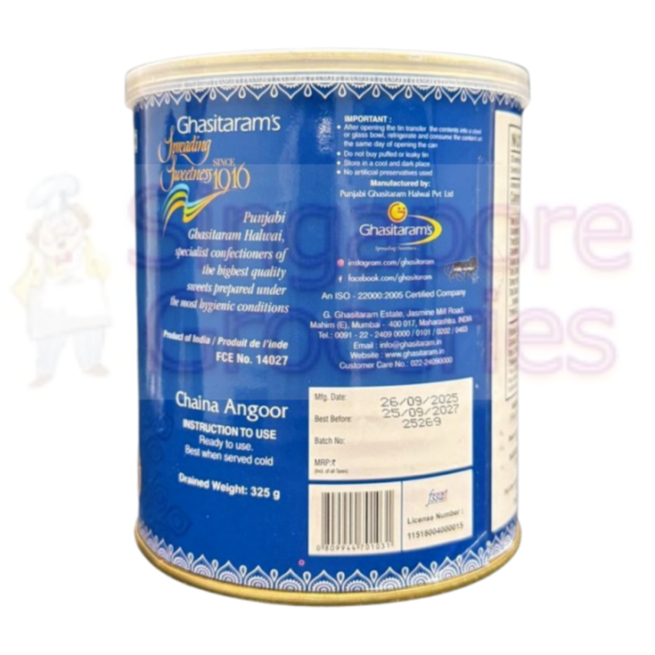 Ghasitaram's Punjabi Ghasitaram Halwai Chaina Angoor Tin 1000Gms