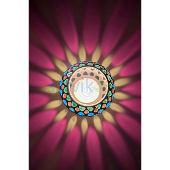 Satvik Geometric Mosaic Glass Candleholder with Colorful Mosaic