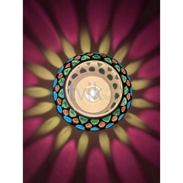 Satvik Geometric Mosaic Glass Candleholder with Colorful Mosaic