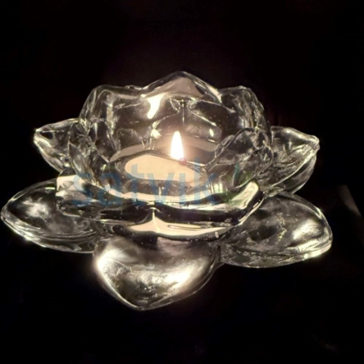Satvik Lotus-Shaped Crystal Tea Light Candle Holder for Home Decor