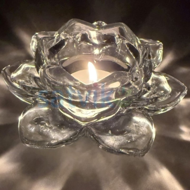 Satvik Lotus-Shaped Crystal Tea Light Candle Holder for Home Decor