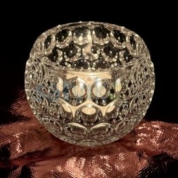 Satvik Crystal Glass Tea Light Candle Holder with Floral Pattern