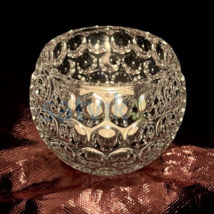 Satvik Crystal Glass Tea Light Candle Holder with Floral Pattern