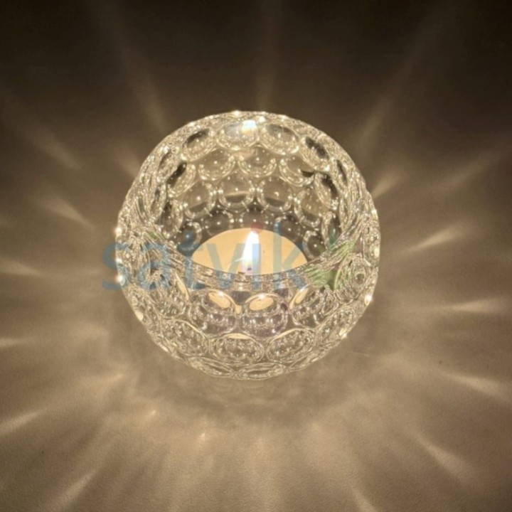 Satvik Crystal Glass Tea Light Candle Holder with Floral Pattern