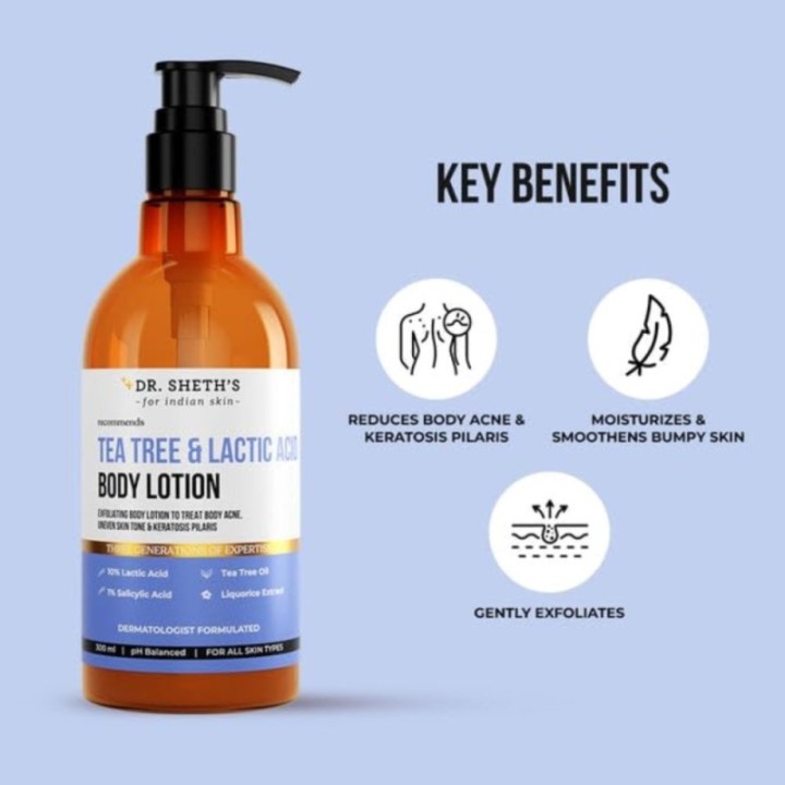 Dr. Sheth's Tea Tree & Lactic Acid Body Lotion- Treats Body Acne